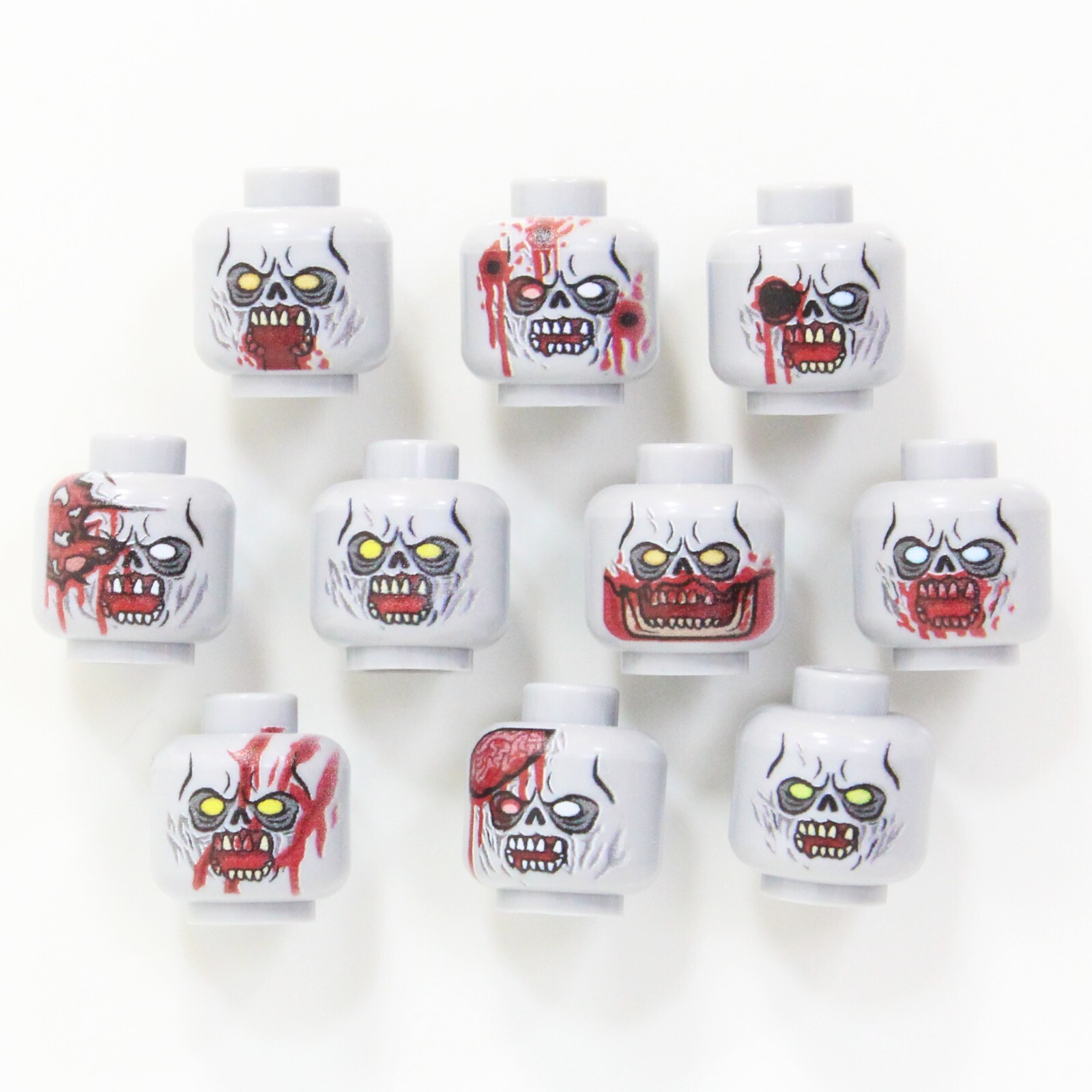 BrickTactical Zombie Head Pack V5 for Minifigures  x10 Light Bluish Grey Heads