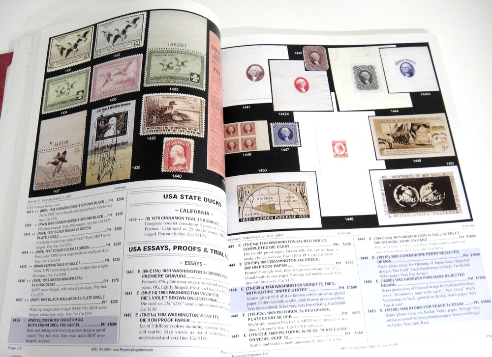 Regency Superior Stamp Auction Catalog 2007 Dorothy Knapp FDCs Proofs Revenues