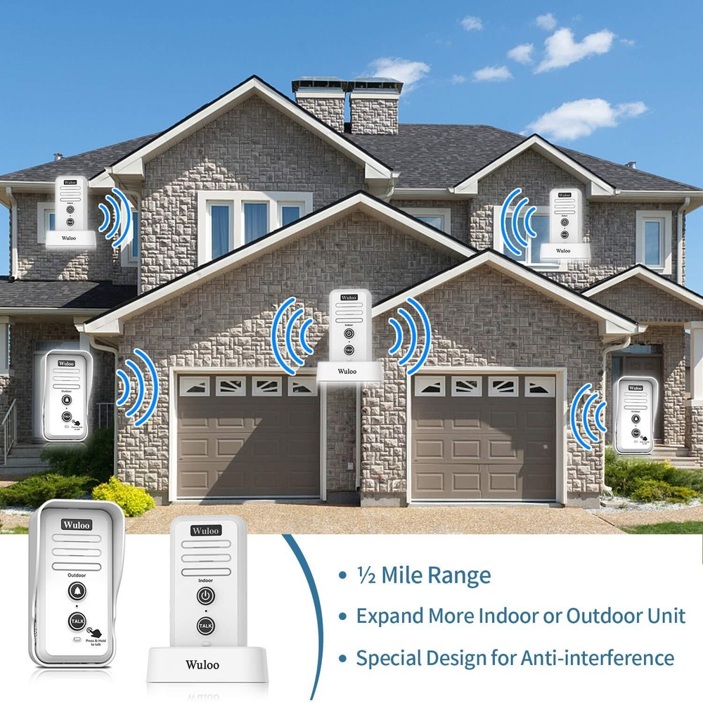 1/2 Mile Long Range Wireless Doorbell Intercom System with Rechargeable Battery