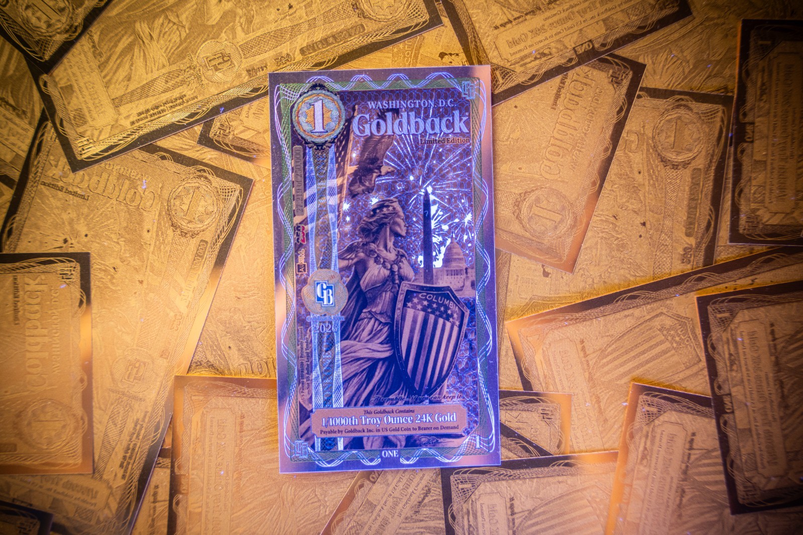 10X 1 WASHINGTON DC Goldback Aurum Gold Foil Note 1/1000 oz 24kt .999 Fine GOLD