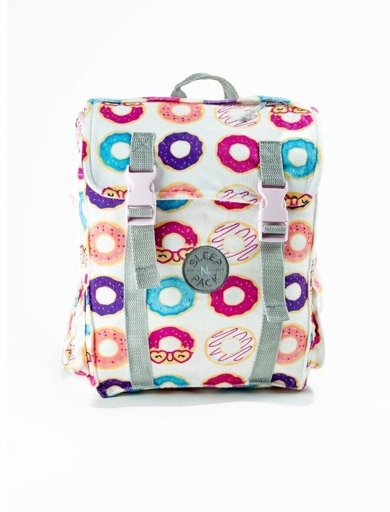 Mimish Sleep-N-Pack, Packable Kid's Sleeping Bag & Backpack, Donuts Print