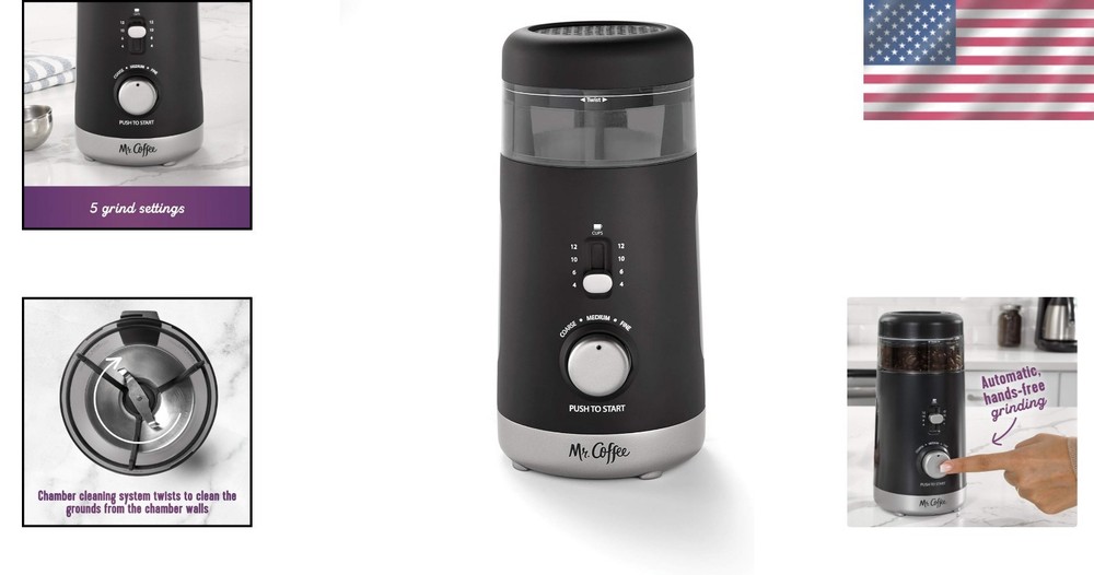 Compact Automatic Coffee Grinder - Effortless 12 Cup Brewing with 5 Settings