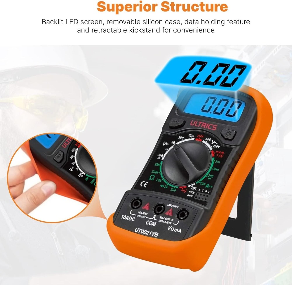 Versatile Digital Multimeter with Backlight LCD - Portable and Reliable Testing