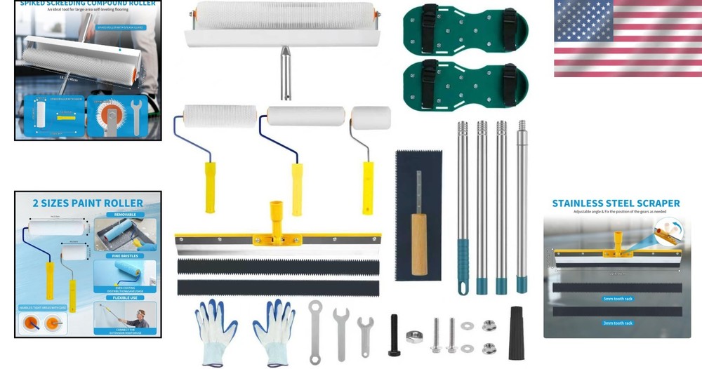 Versatile Self-Leveling Cement Tool Set with Stainless Steel Scraper & Gloves