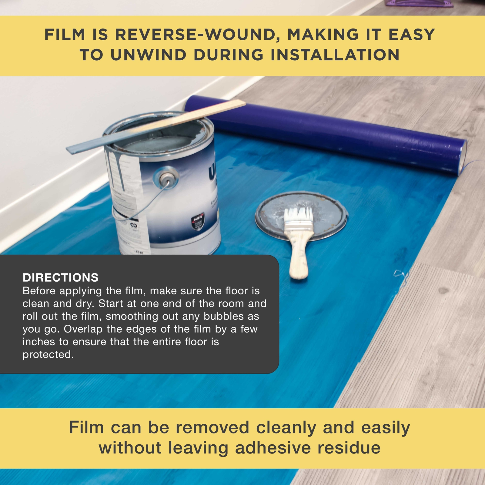 Floor Protection Film, 36" x 200' Roll - Self Adhesive Cover, Paint Spills, Dust