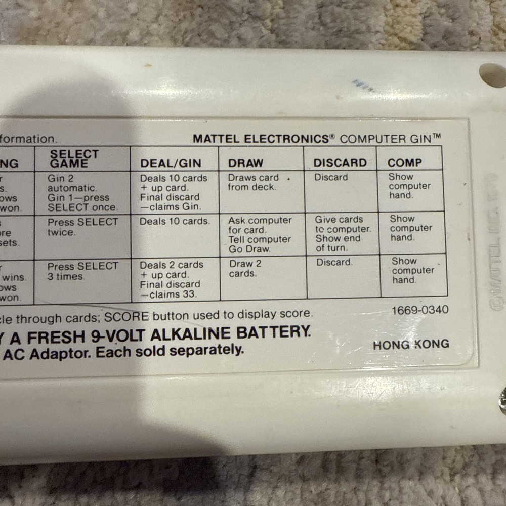 Vtg 1979 Mattel Electronics Computer Gin Handheld Game Console WORKS