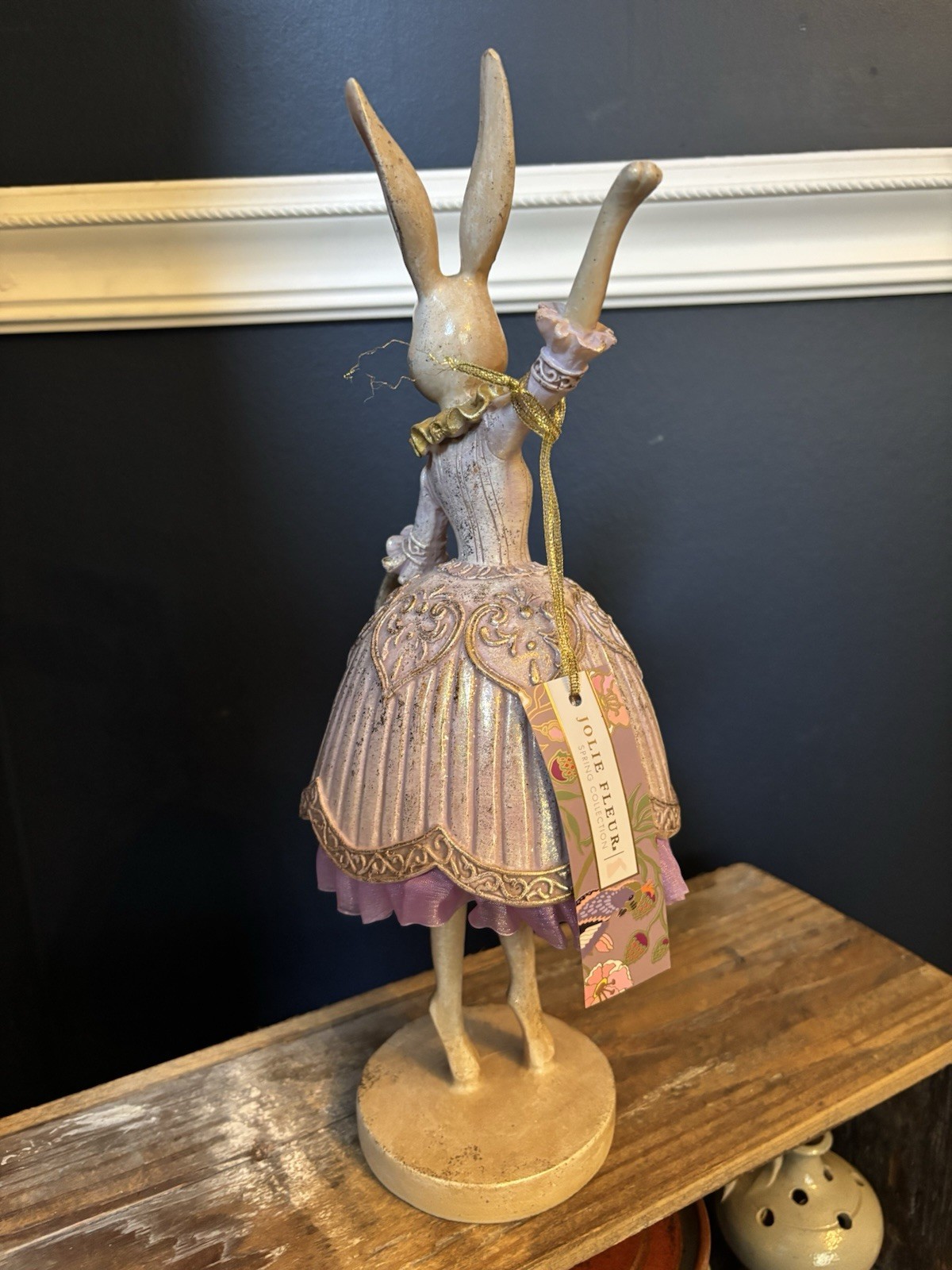 Jolie Fleur Easter Bunny 14” Figure Lavender Dress Dancing Ballerina