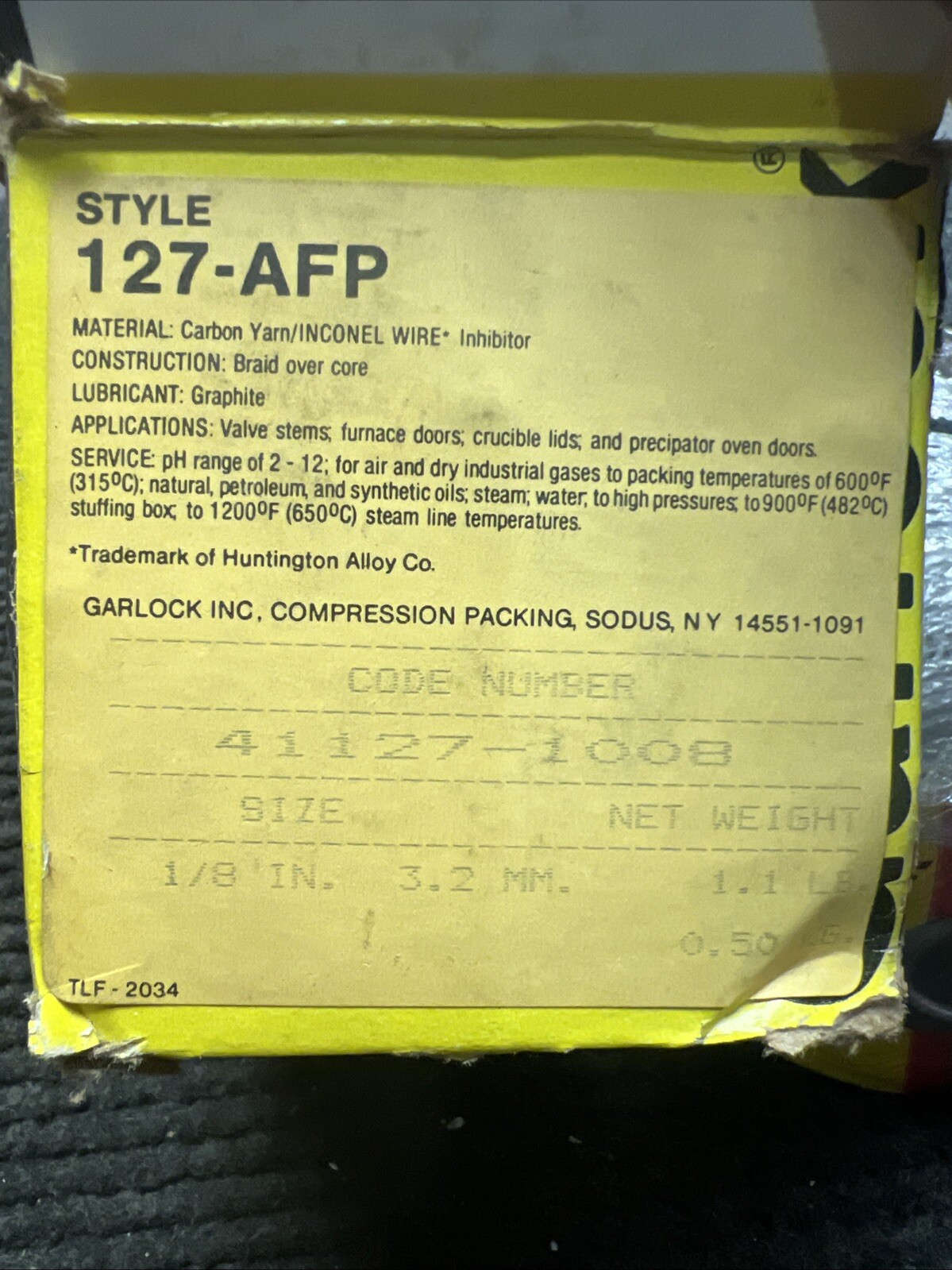 Garlock 127-AFP Compression Packing 1/8"