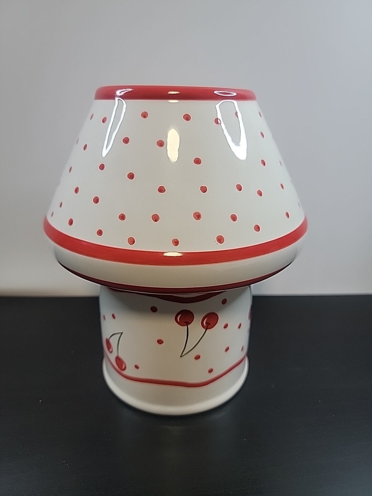 Blue Sky Ceramic Candle Lamp Cherries  Red Polka-dots 2Pc Set