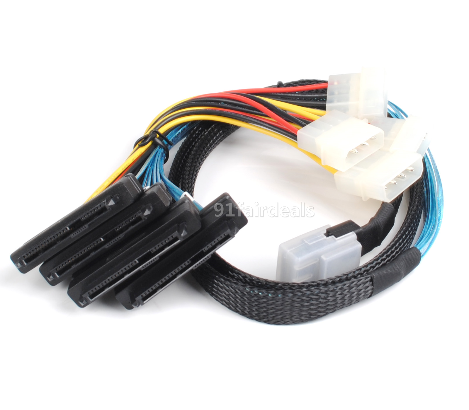Mini SAS 36 Pin SFF-8087 to 4x SAS/SFF-8482 MINI 4 pin 1 Power HDD Cable 3FT 1M