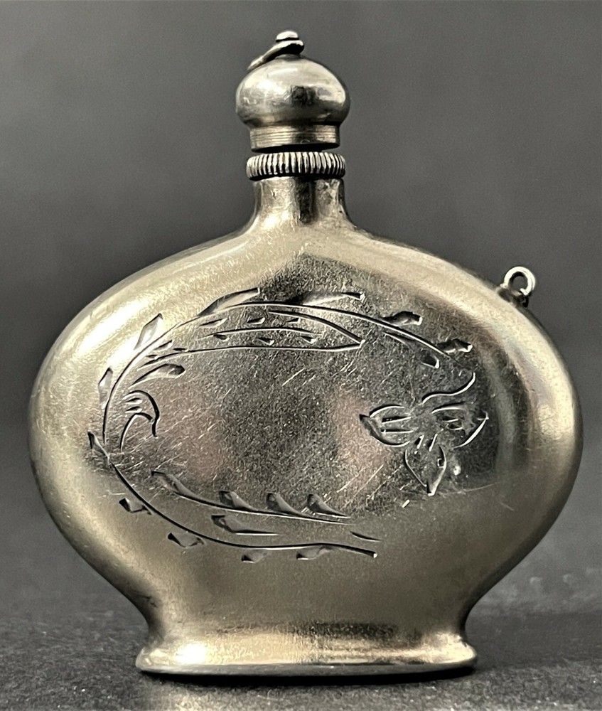 Early Soviet Russian/Ukrainian 875 Engraved Silver Perfume Bottle