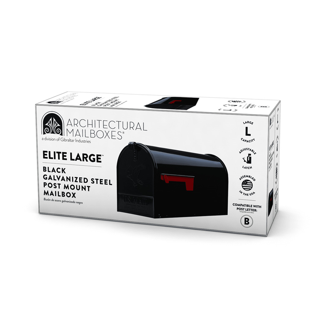 Architectural Mailboxes Elite Black Post Mount Mailbox, Steel, Rust Resistant