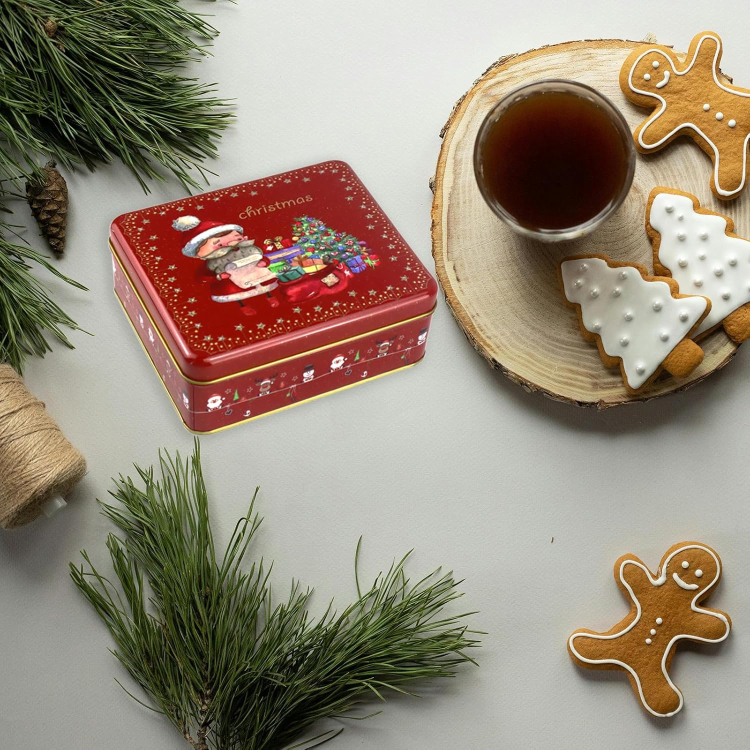 Square Christmas Cookie with Lids Tin Multipurpose Containers, Santa Claus Cooki