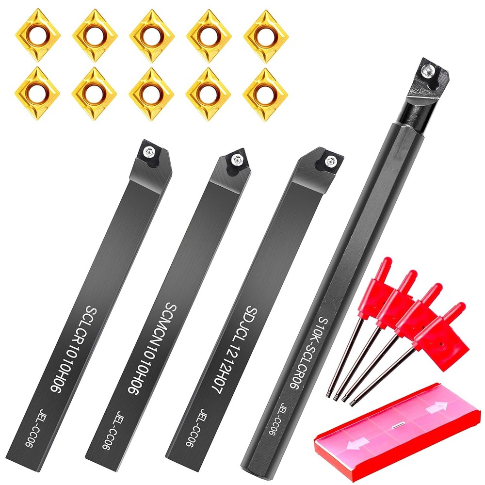 Lathe Turning-Tools Bit Set 4pcs 3/8" holders+10pcs inserts CCMT060204