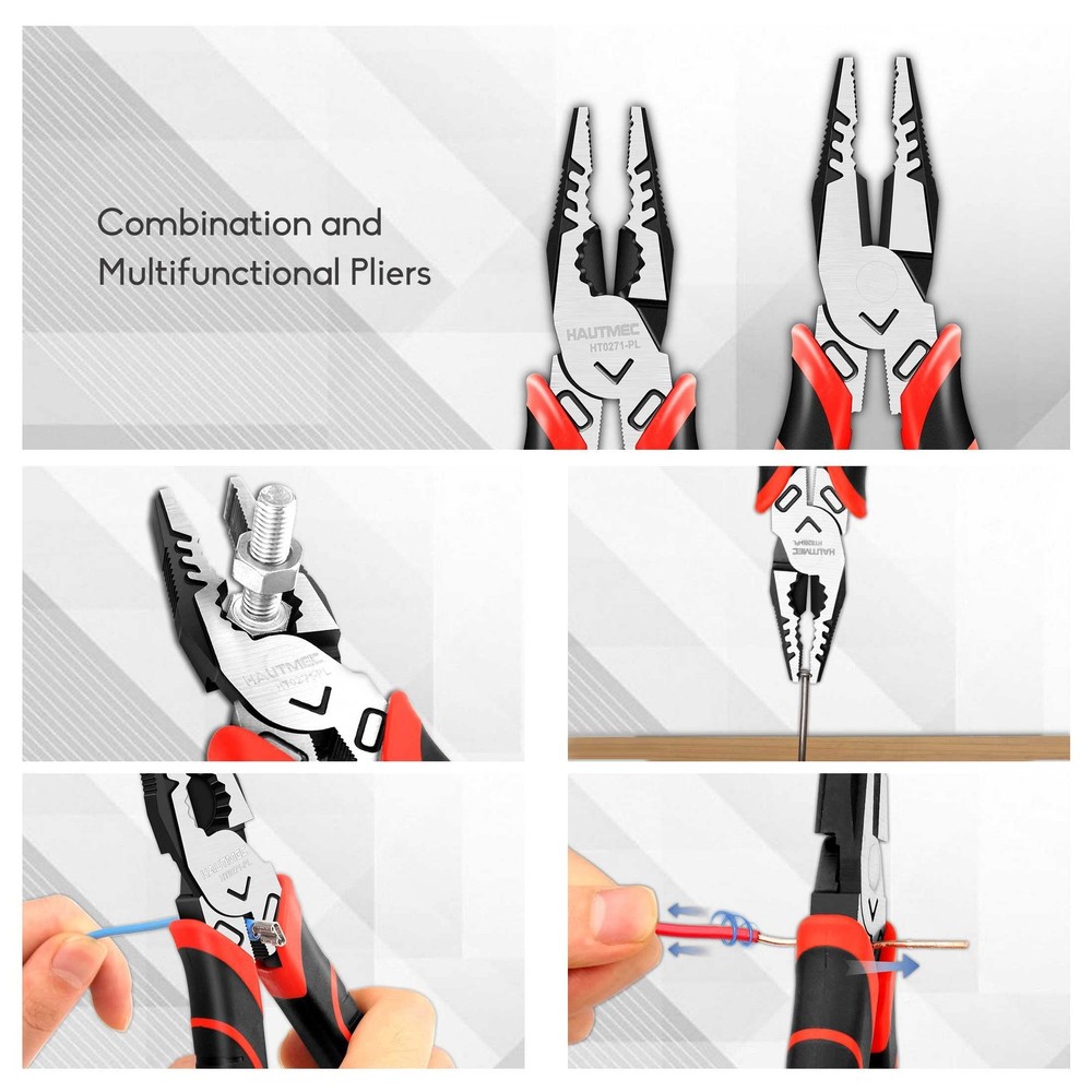 HAUTMEC 9" Linesman Pliers High Leverage Combination Pliers Multifunctional H...