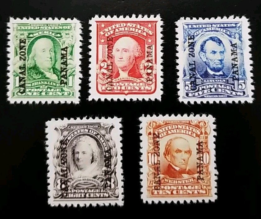 US Canal Zone Stamps SC# 4-8 1904 1-10c CZ Panama Overprint Series Replica Set