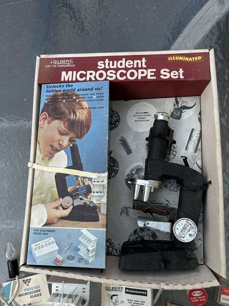 Vintage A.C. Gilbert Student Microscope Set Illuminated Complete w/ Box
