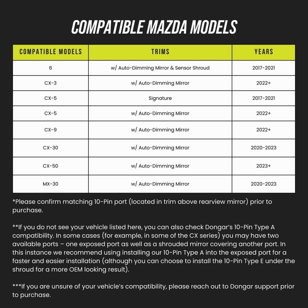 Instrument camera power adapter (10-pin E-type) for some Mazda vehicles