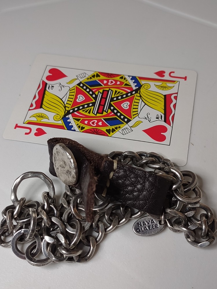 7 Inch Nava Glazer 3 Layer Chain Link And Leather Bracelet