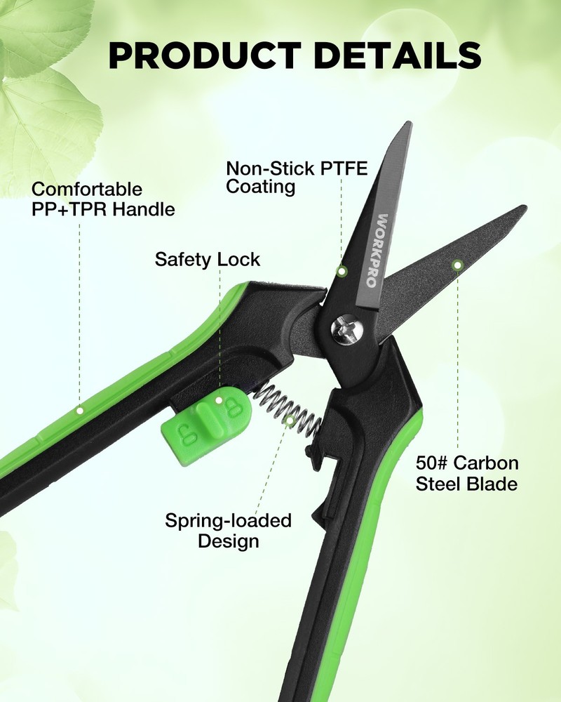 WORKPRO 6-Inch Pruning Shears Sharp Gardening Scissors for Precise Cuts Steel