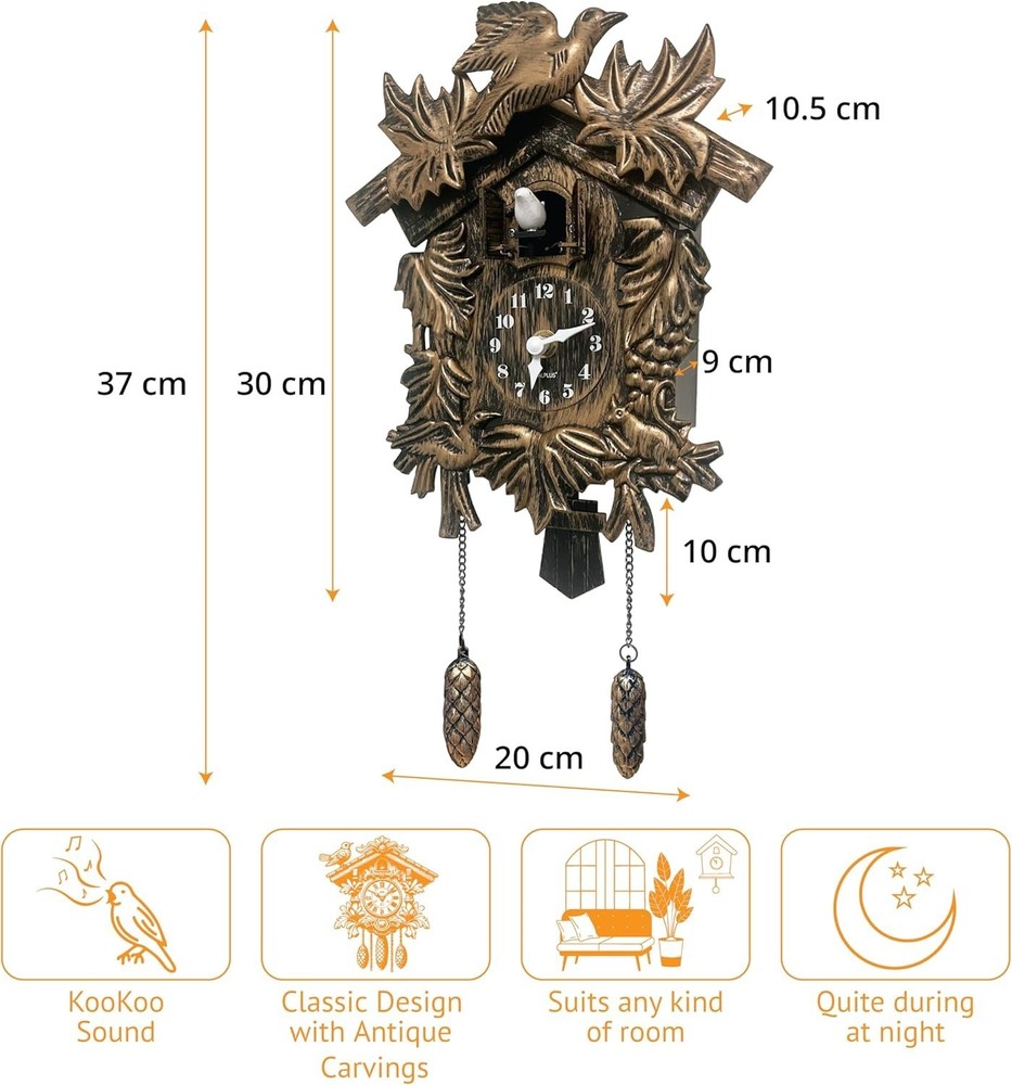 Battery-Powered Cuckoo Clock - Adjustable Volume Flapping Bird & Vintage Style