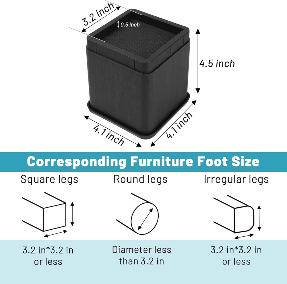 Versatile 4-Inch Heavy-Duty Bed Risers - Perfect for Enhanced Under-Bed Storage