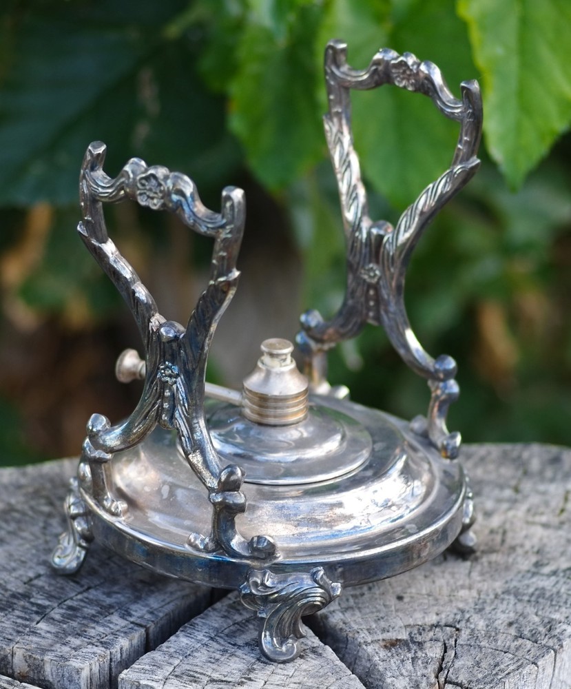 Antique Stand & Burner for Tilting Teapot Silverplate Made in USA Art Nouveau