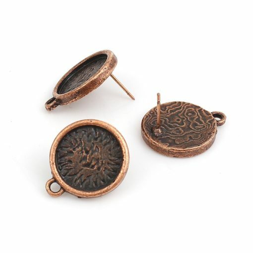 10 pcs. Antique Copper Earring Posts Studs Bezels Cabochons Tacks 14mm