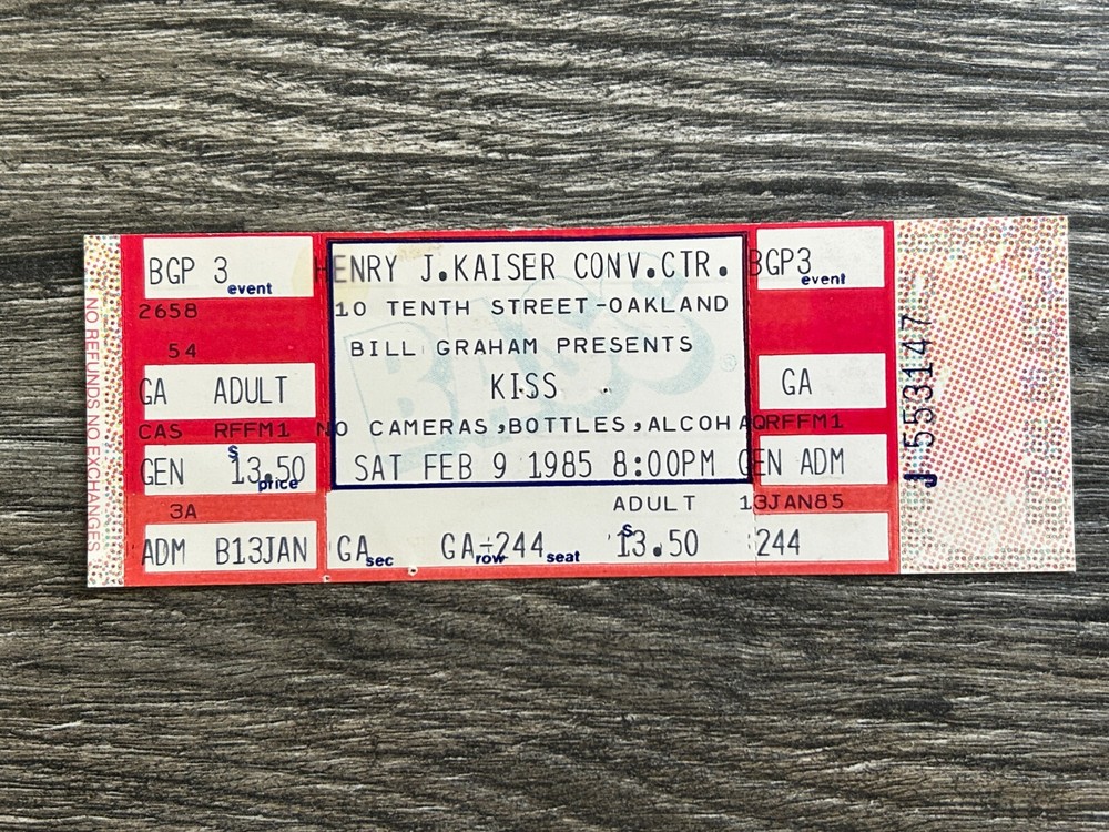 KISS FULL TICKET STUB Oakland CA Feb 9 1985 Animalize Concert Tour Vintage Kiss