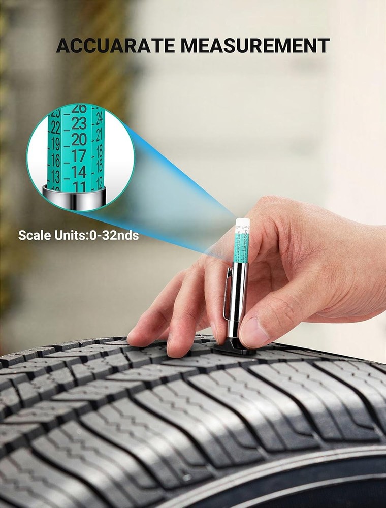 2-Pack Tire Tread Depth Gauge, Color Coded Gauge with