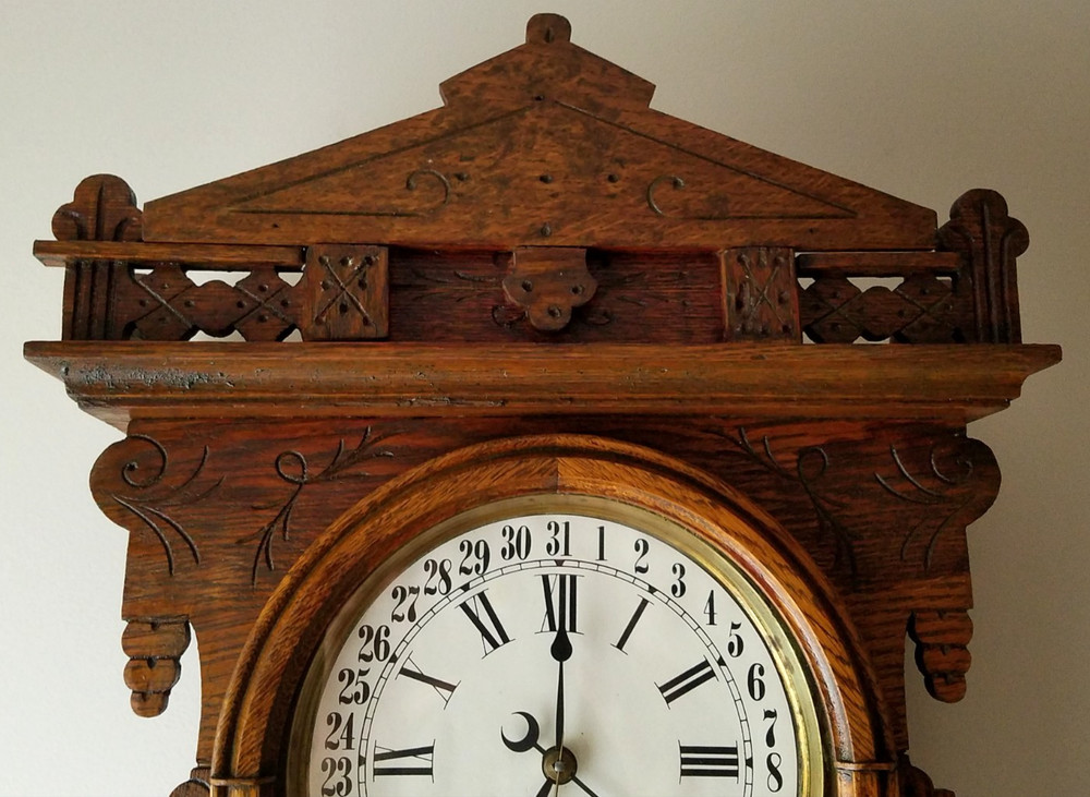 Antique Ansonia "Eclipse" Calendar Wall Clock 8-Day Timepiece, Key-wind