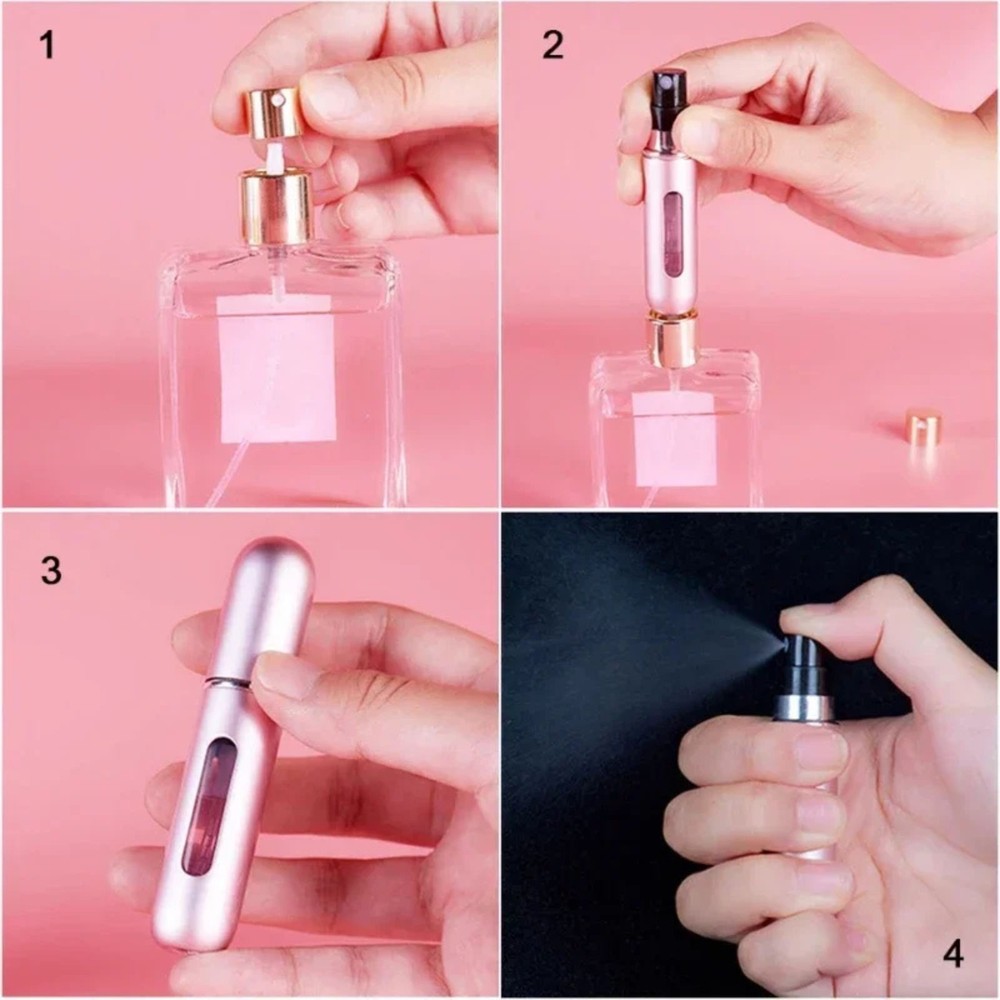 5PCS Refillable Travel Portable Perfume Atomizer Bottle Spray Pump Case 5ML
