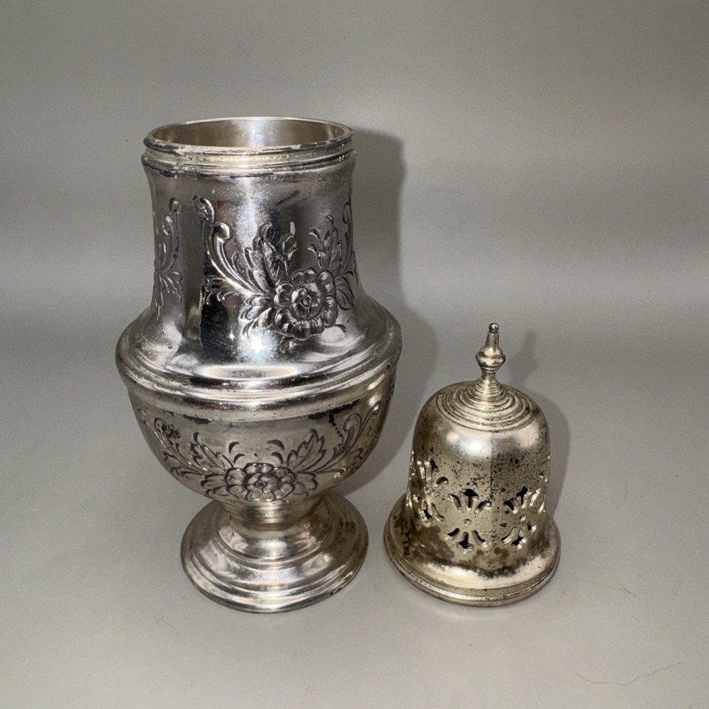 Raimond Silver Plated Muffineer Sugar Shaker Pierced Dome Top Etched Japan Vtg