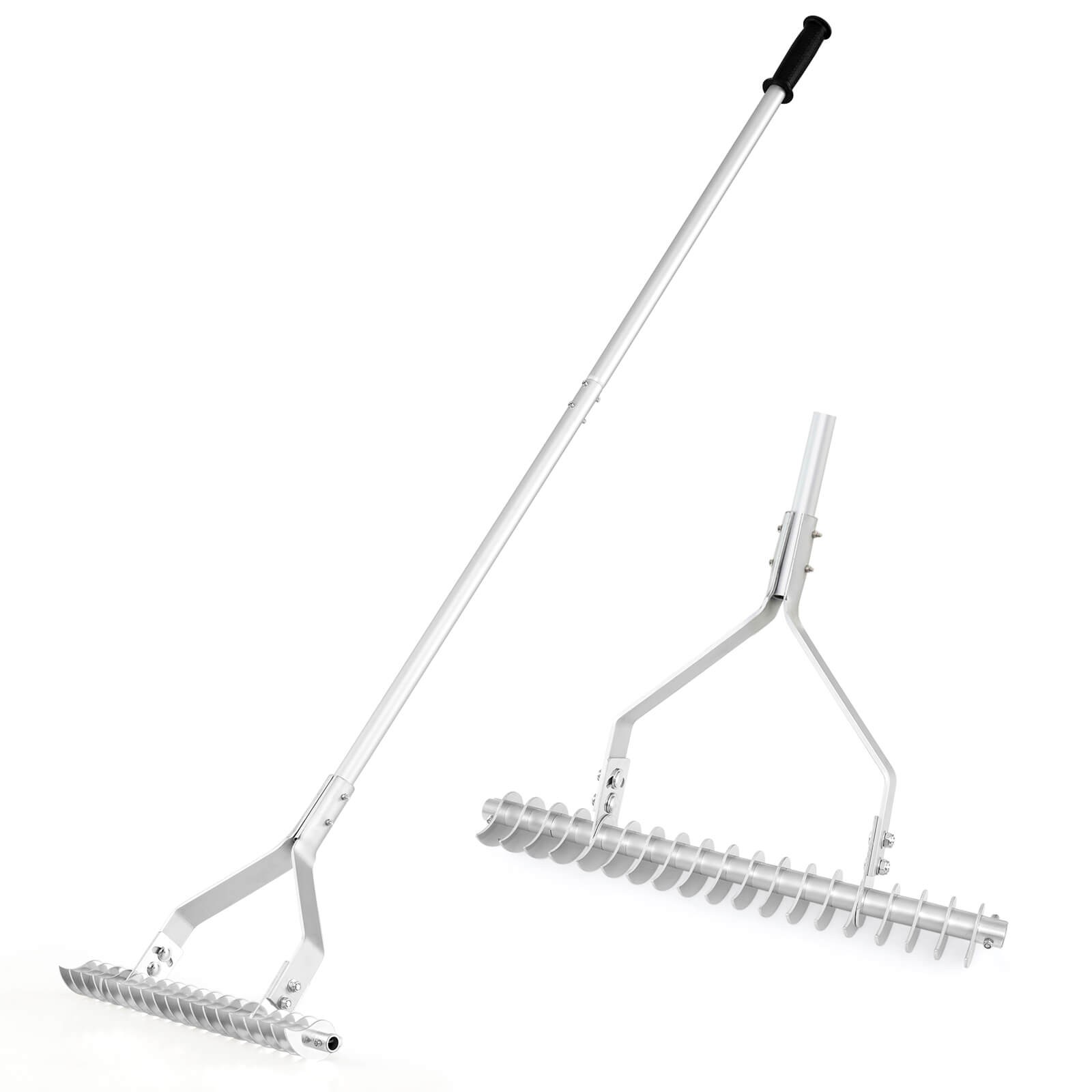 70" Garden Thatch Rake with Long Handle & 19 Curved Tines