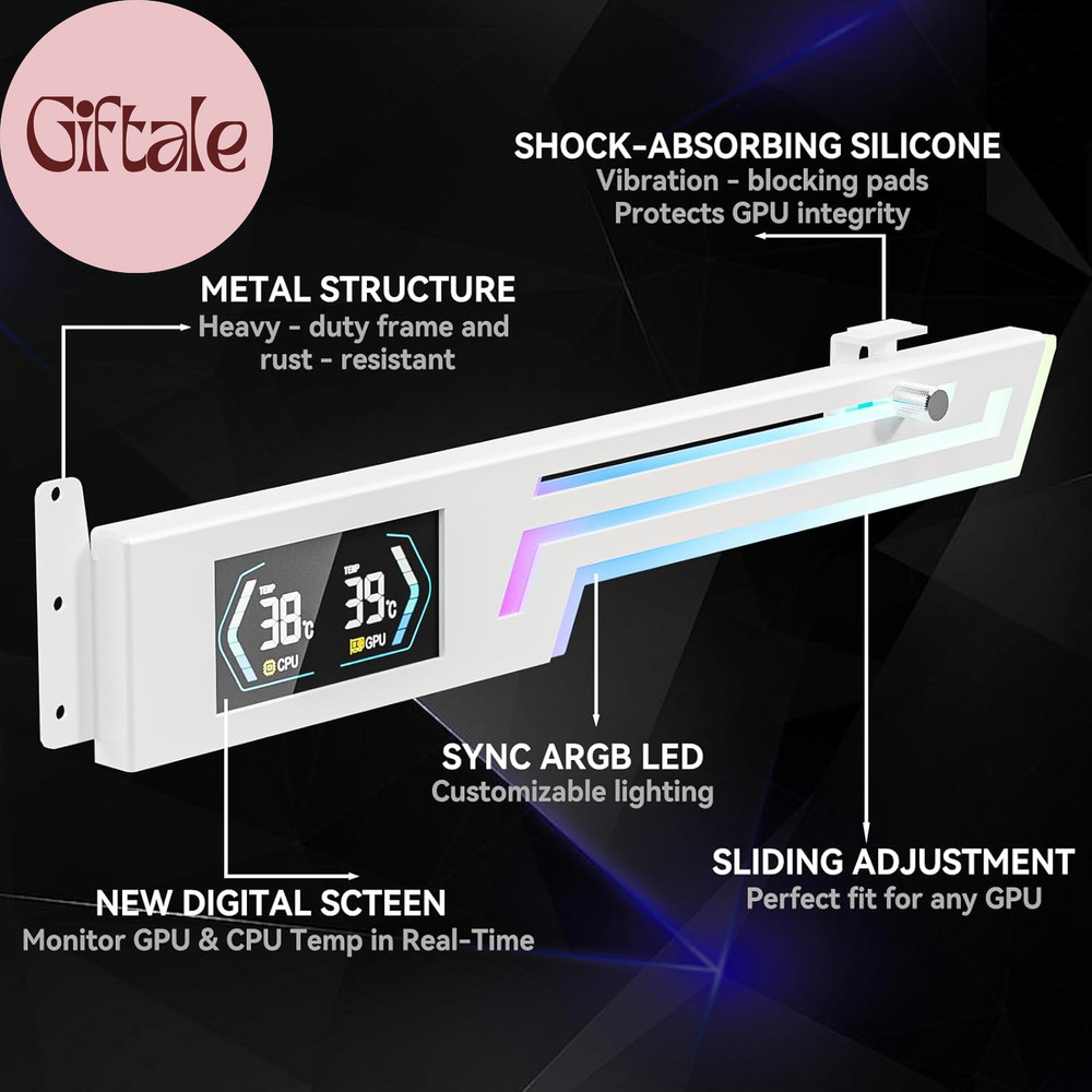 ARGB GPU Support Bracket with Temp Display Adjustable Anti Sag Stand