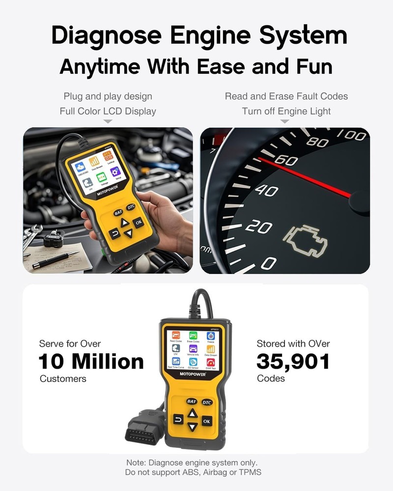 User-Friendly OBD Code Reader & Battery Tester - 1996+ Vehicle Compatibility