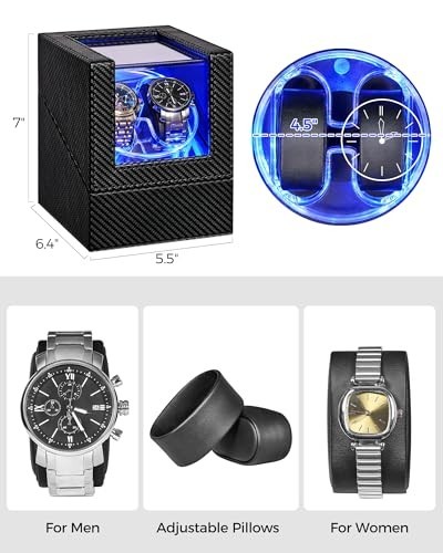 Automatic Watch Winder Box with LED Design, 4 Modes, Super Quiet Motor, Type-C A