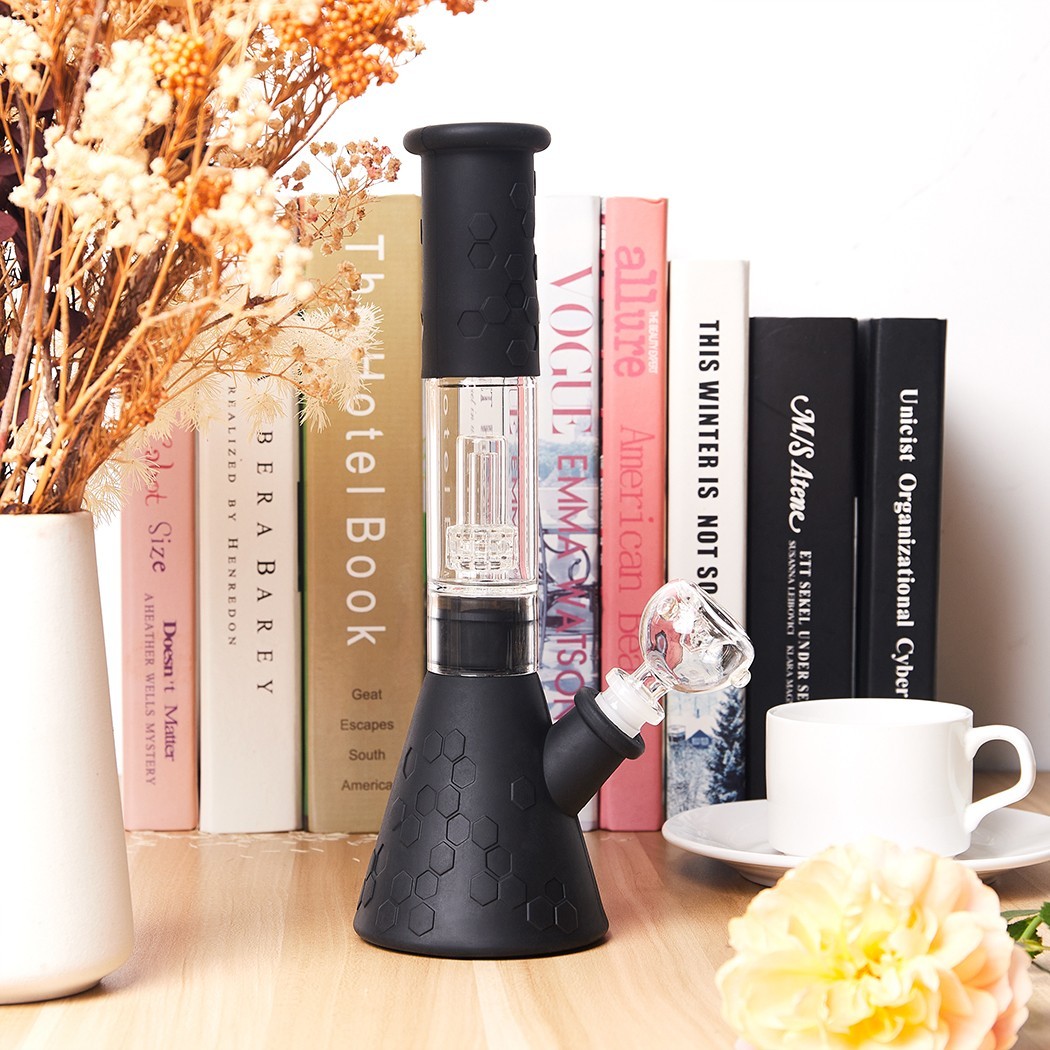 11" Heavy Duty Glass Bong Silicone Water Pipe Smoking Tobacco Beaker 14MM Bowl