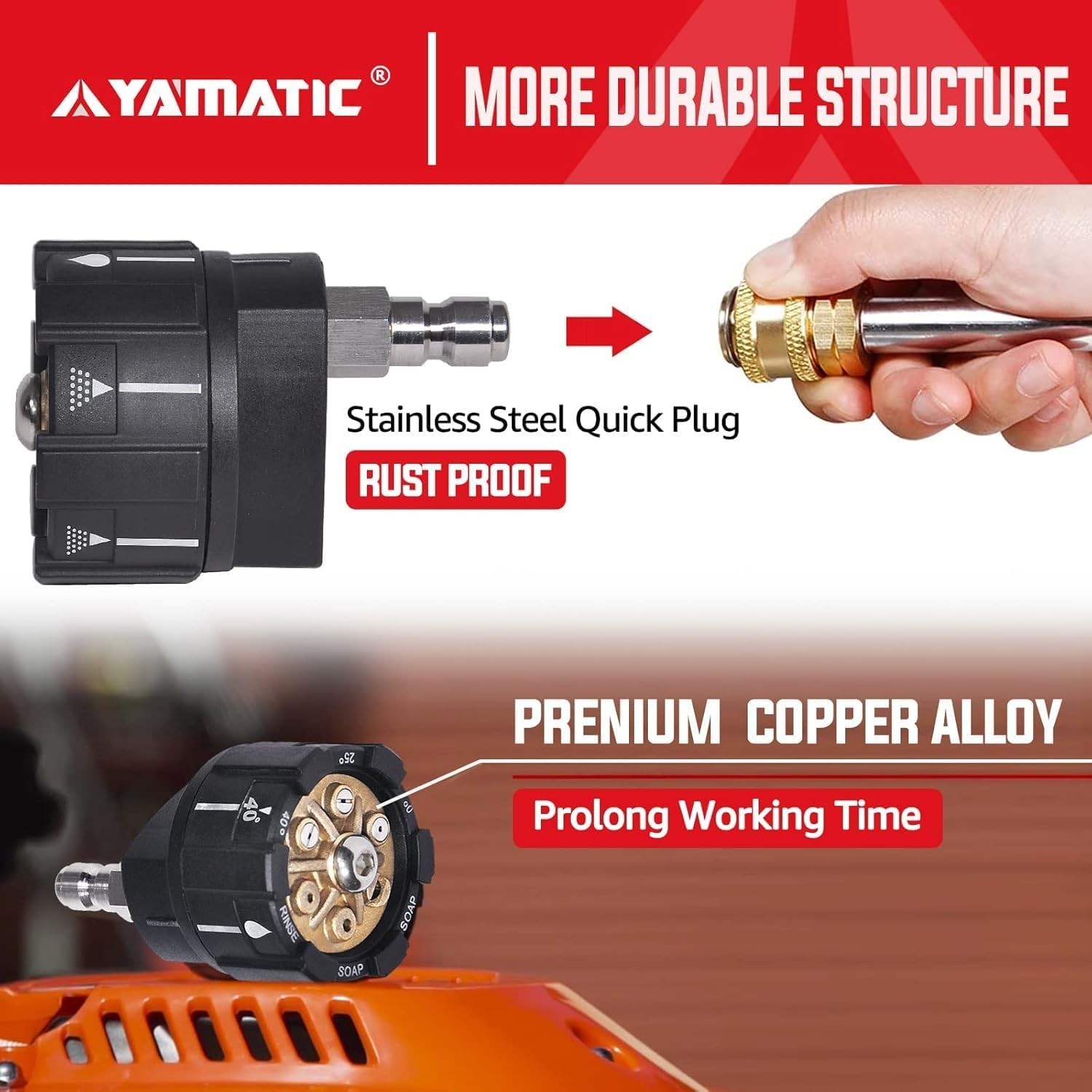 YAMATIC Pressure Washer Nozzle, 6-in-1 Quick Changeover, Max 4000PSI & 2.5GPM