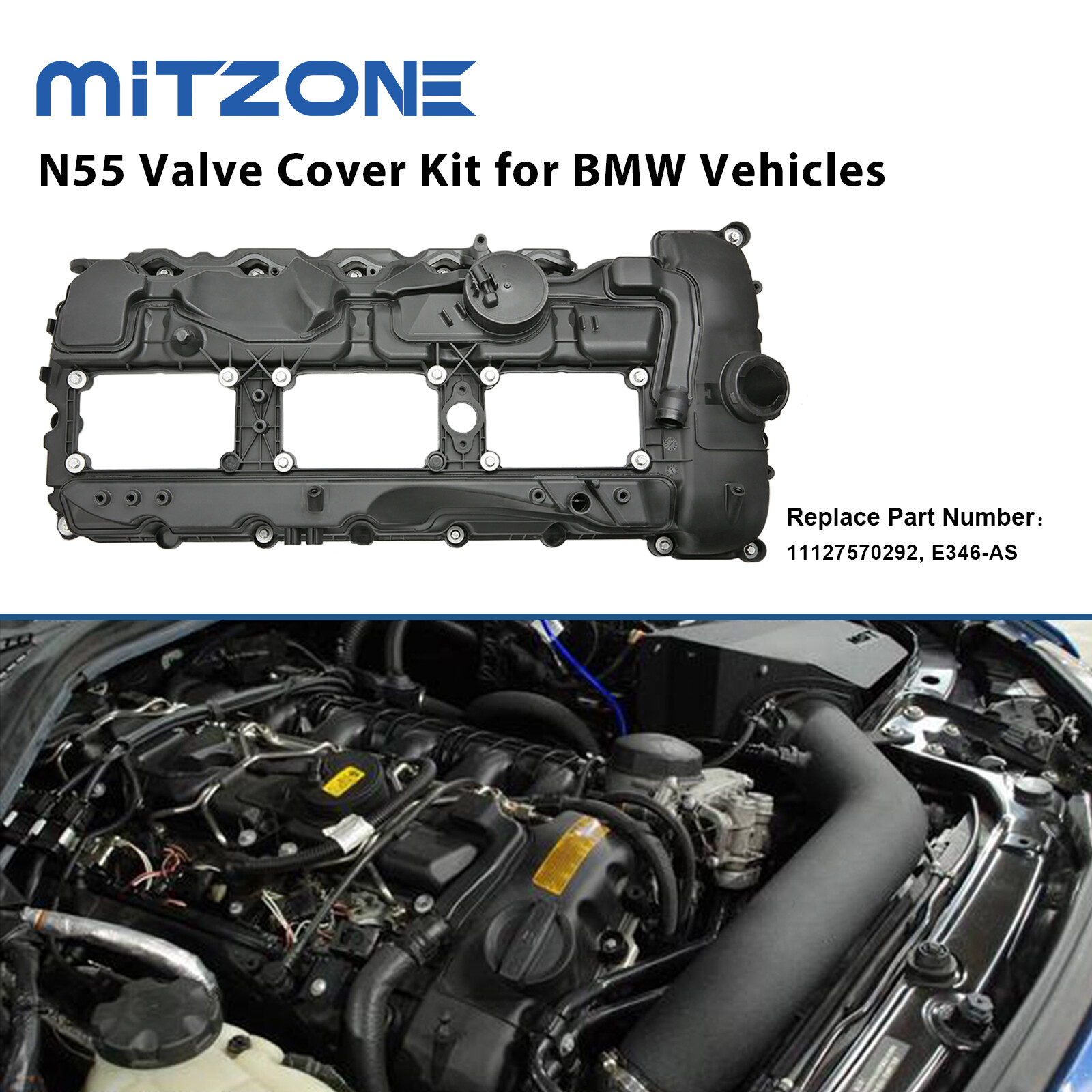 Valve Cover w/ Gasket & Cap for BMW N55 135i 335i 535i 640i 740i X3 X5 X6 3.0L
