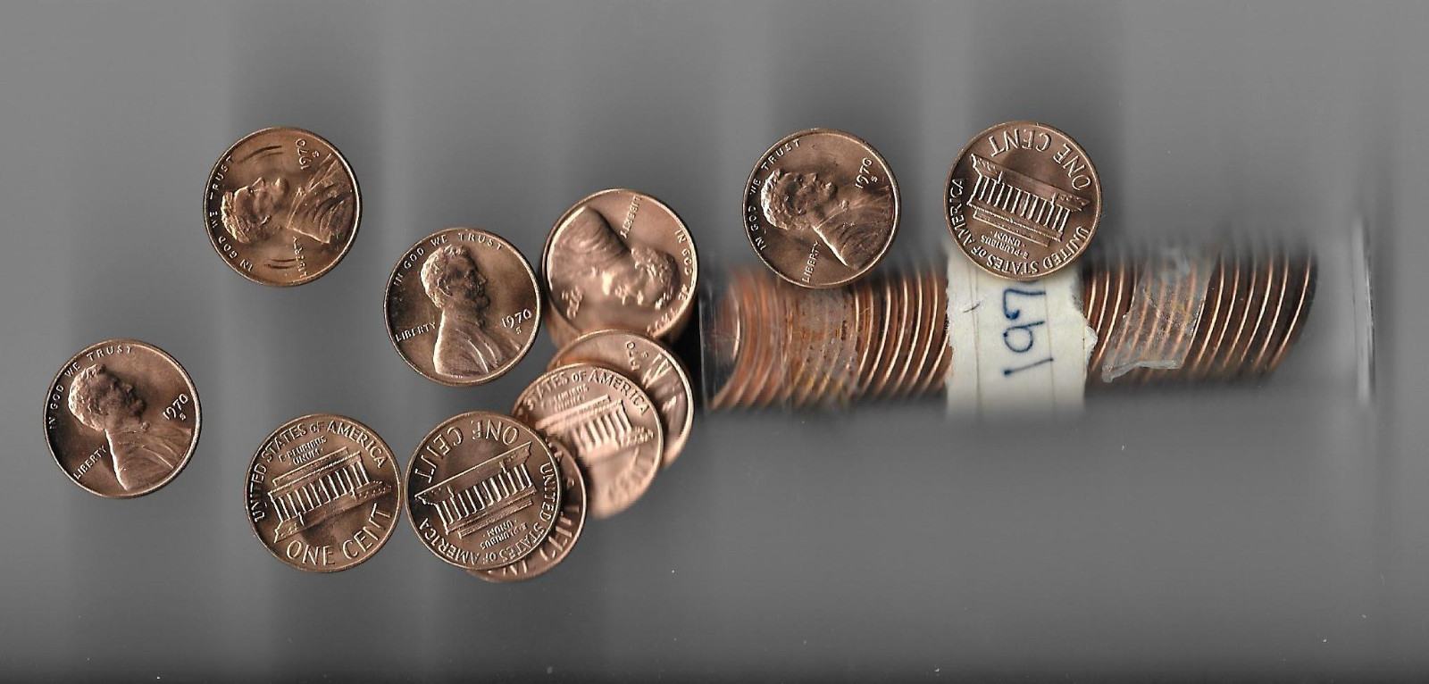 1970 S Lincoln Memorial Penny Roll Large Date Red BU Shared Shipping