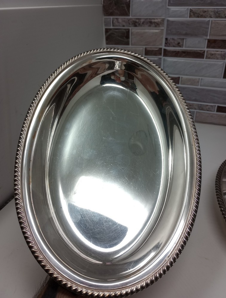Gorham Y1526 Silver Plated Oval Serving Dish w/Lid Curved Edges Removable Handl