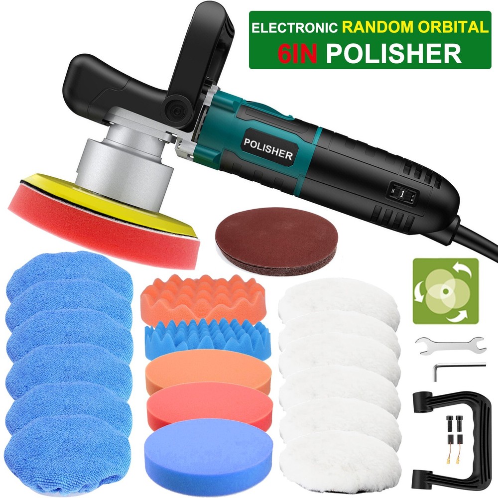6 in. Variable Speed Dual Action Polisher Electric Buffer Sander+Foam/Wool Pads