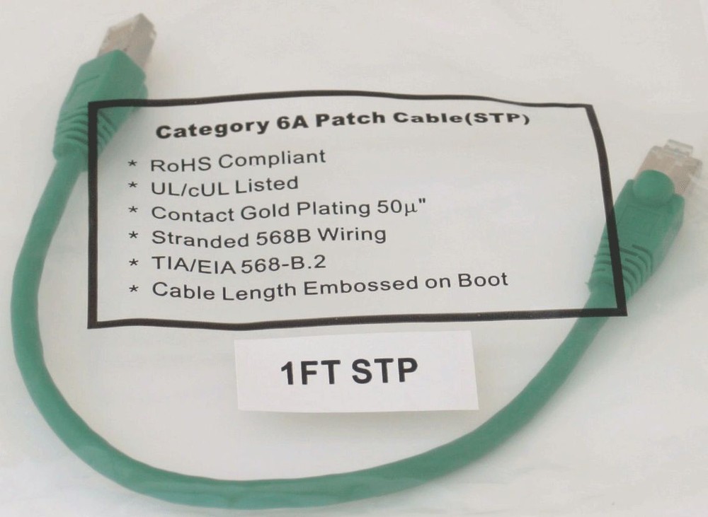 1'ft CAT6a Green Network Ethernet Patch Double Shielded SSTP Cable Lan copper
