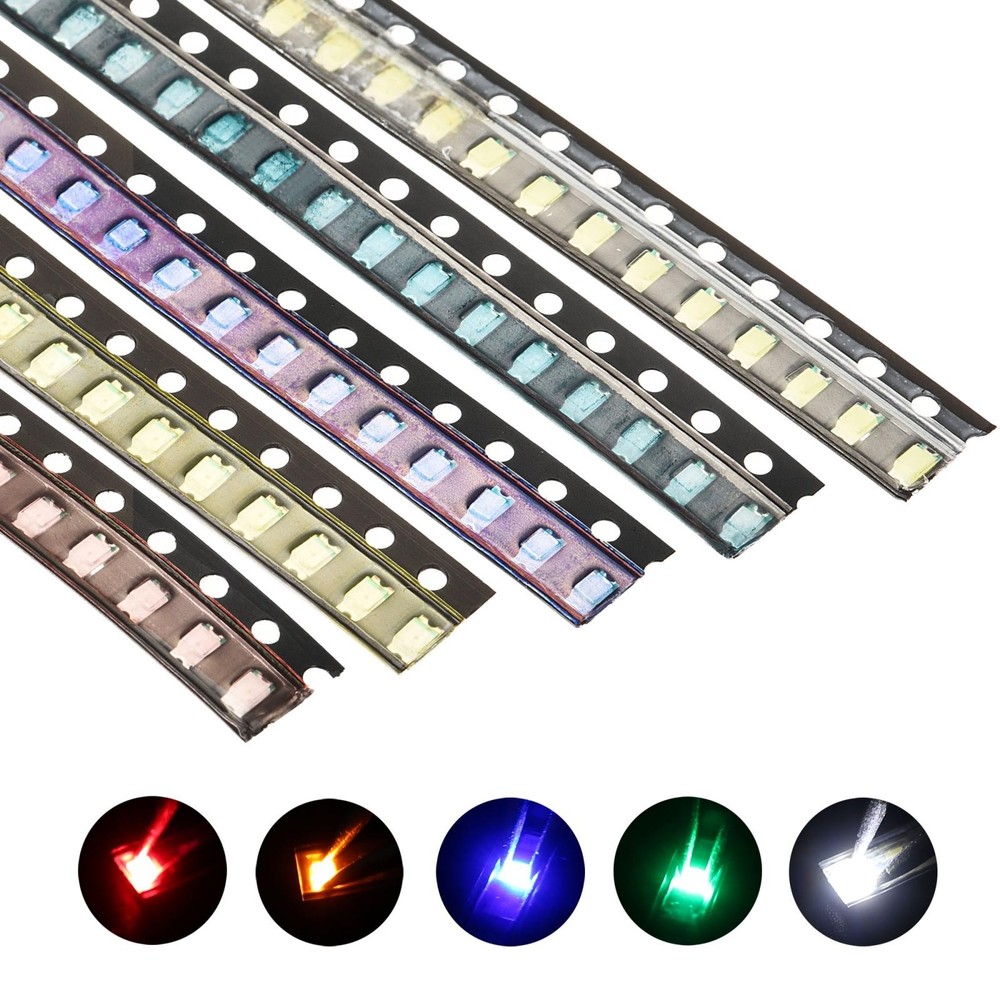 100Pcs 1206 Surface Mounted Devices LED Bulbs Light Emitting Diode Kit 5 Colors