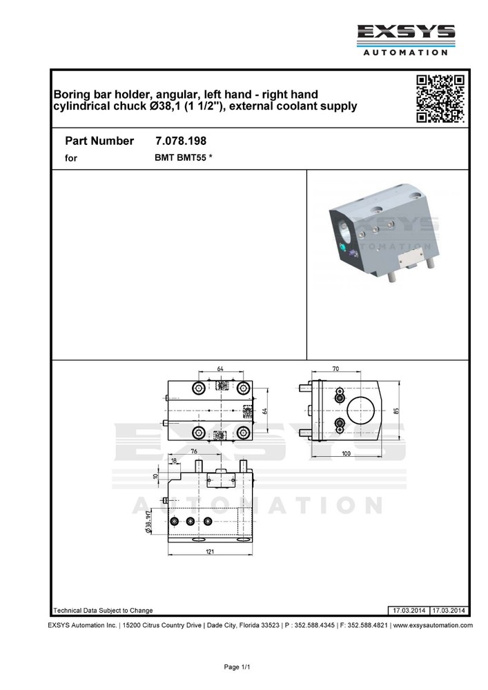 Boring bar holder, angular, left/right hand cylindrical chuck Ø38, 7.078.198