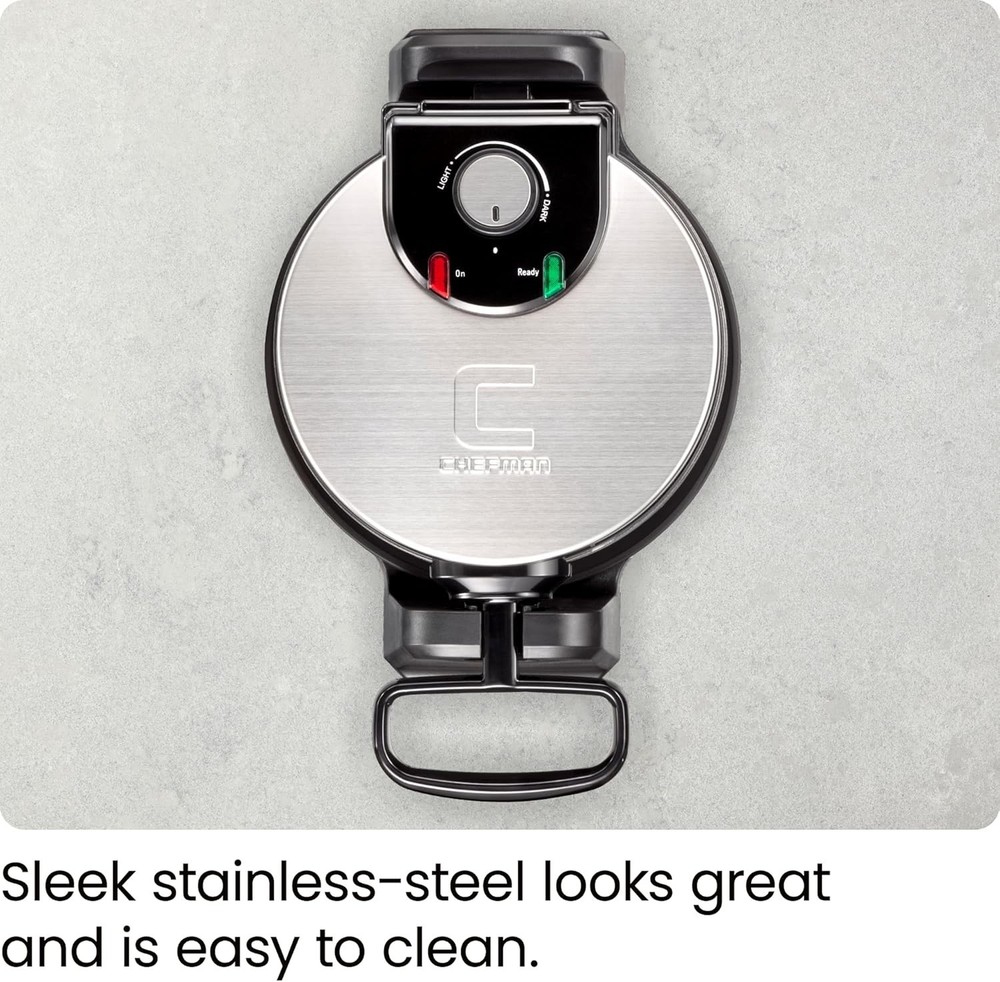 Space Saving Waffle Maker, Locking Lid, Stainless Steel