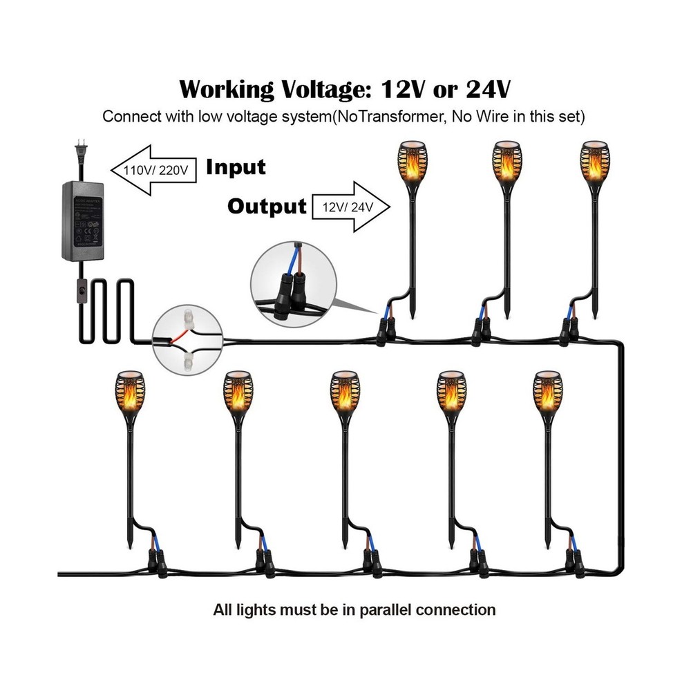 LUYE Low Voltage Torch Landscape Lights Wired Flickering Flames Torches Pathw...
