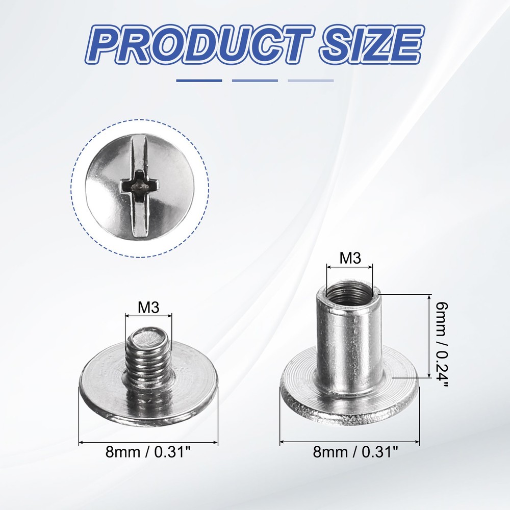 30set Phillips Chicago Screw M3x6mm Binding Post Screw, Silver