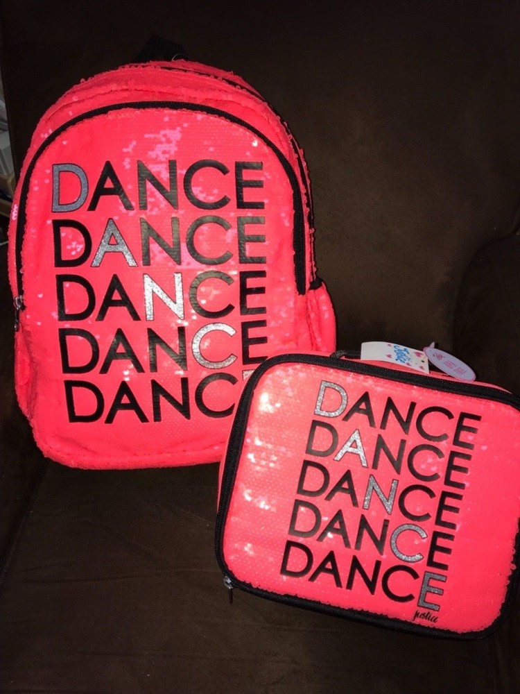 JUSTICE “DANCE DANCE DANCE” SEQUINS BACKPACK & LUNCHBOX SHIMMERING CORAL